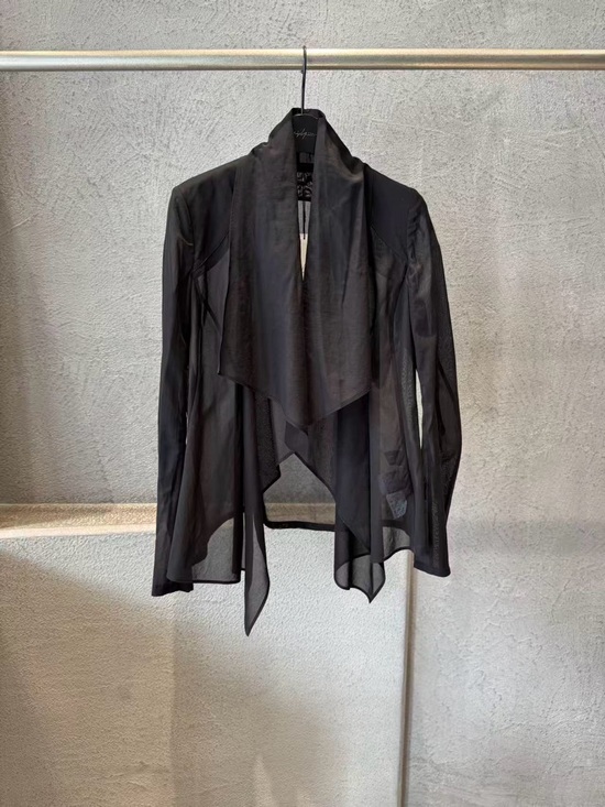 Yohji Yamamoto Tops - Yohji Yamamoto 26SS Black Sheer Draped Waterfall Blouse Size 2